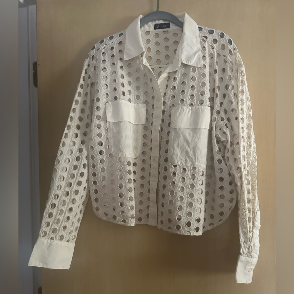 White Eyelet Button-Up Shirt